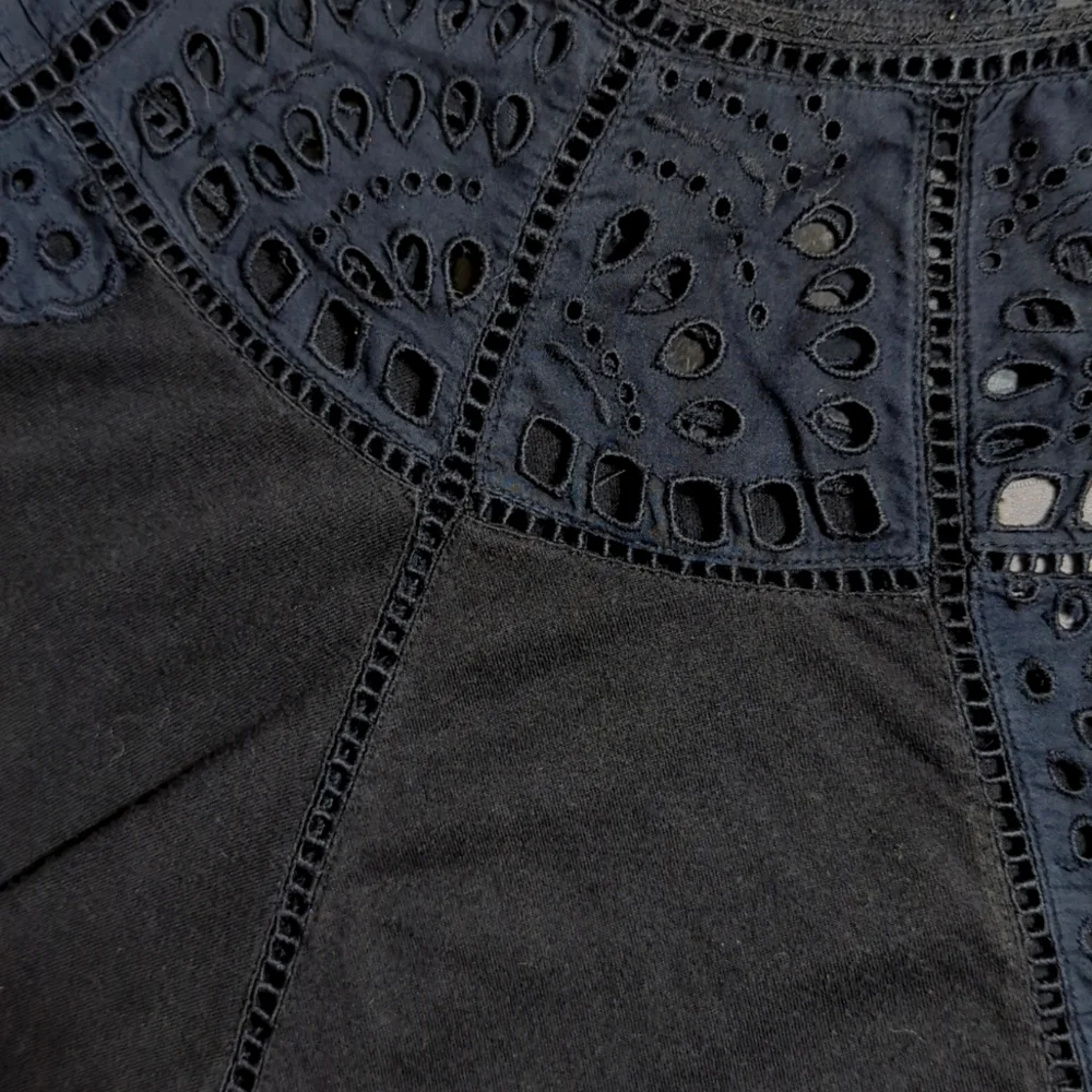 Anthropologie Vanessa Virginia Black Eyelet Lace Cinch Waist Top M